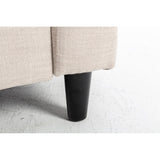 Beige Three-seater linen sofa with wooden base
