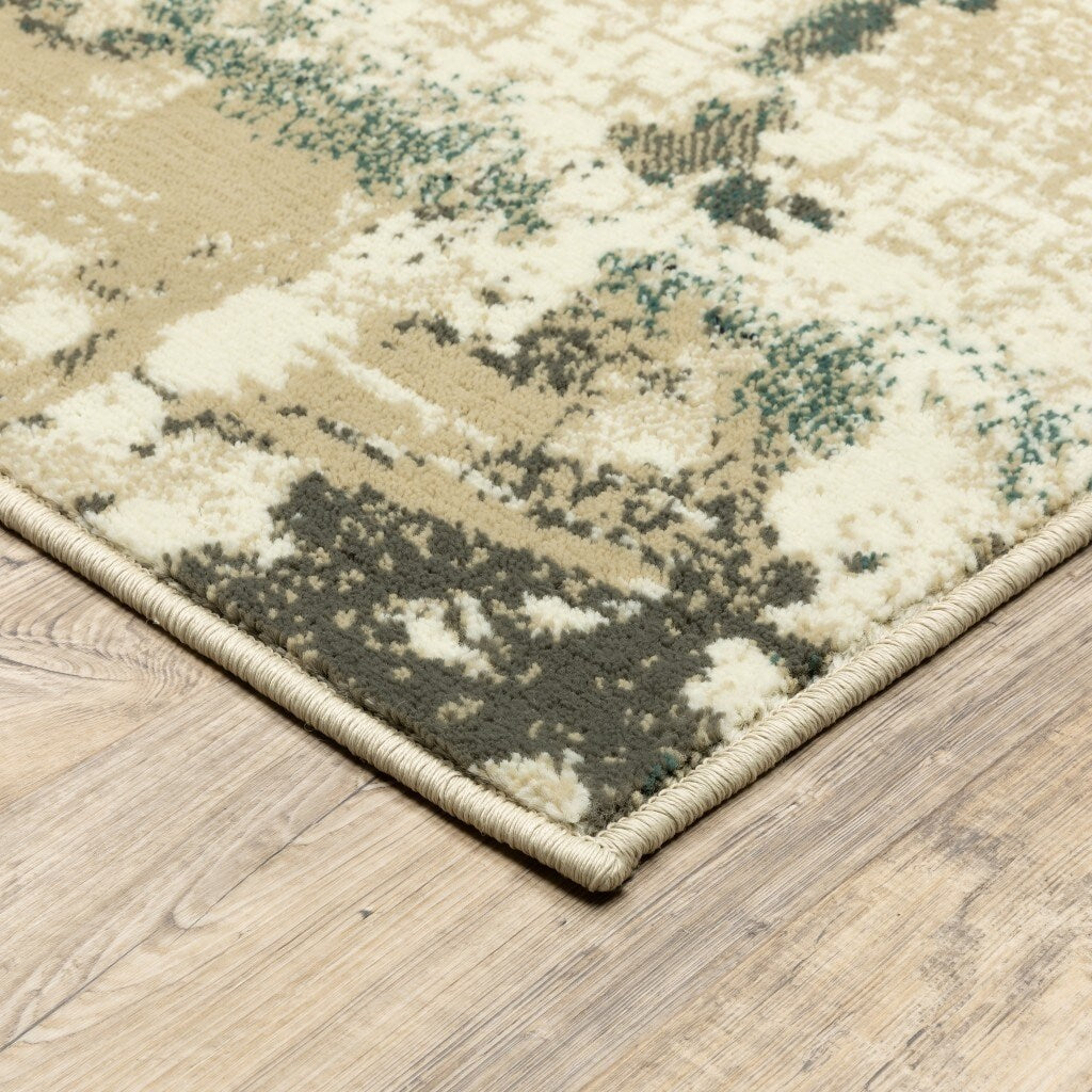 Beige and Blue Block Indoor Rug