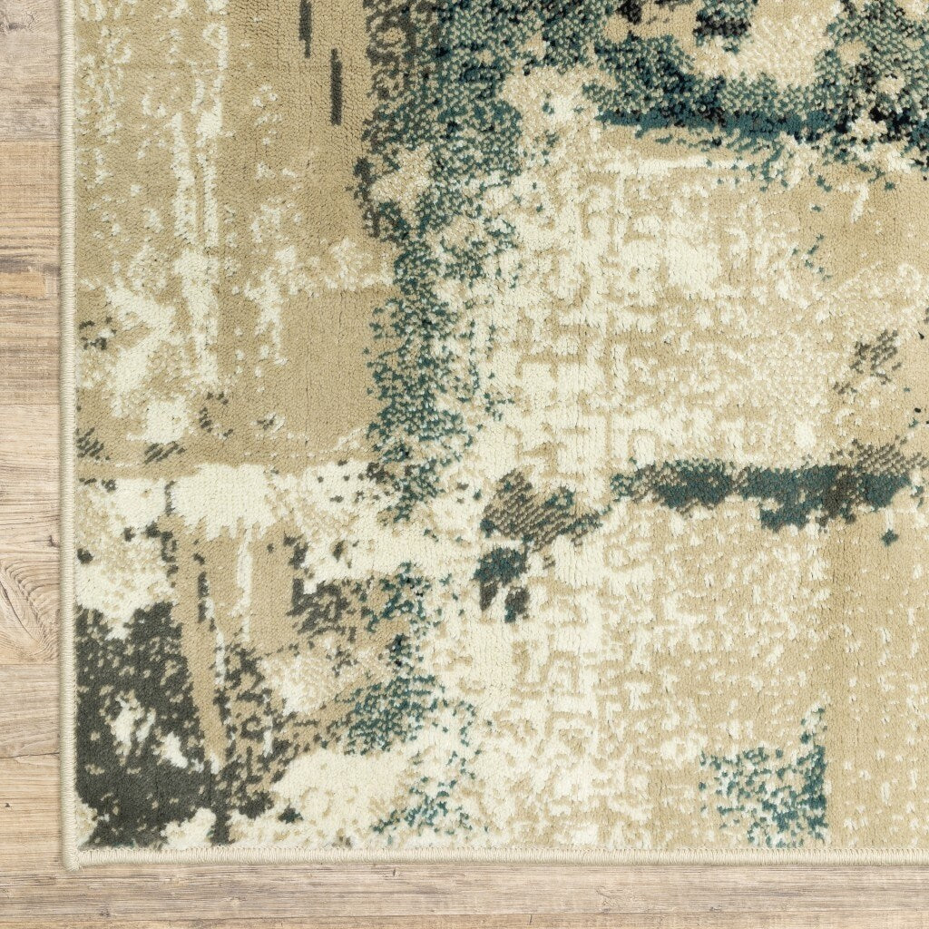 Beige and Blue Block Indoor Rug