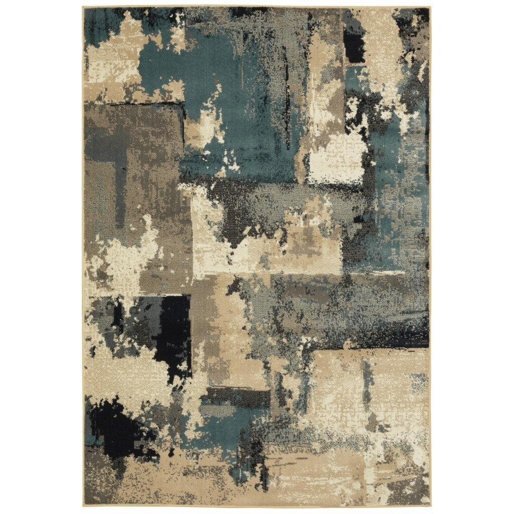 Beige and Blue Block Indoor Rug