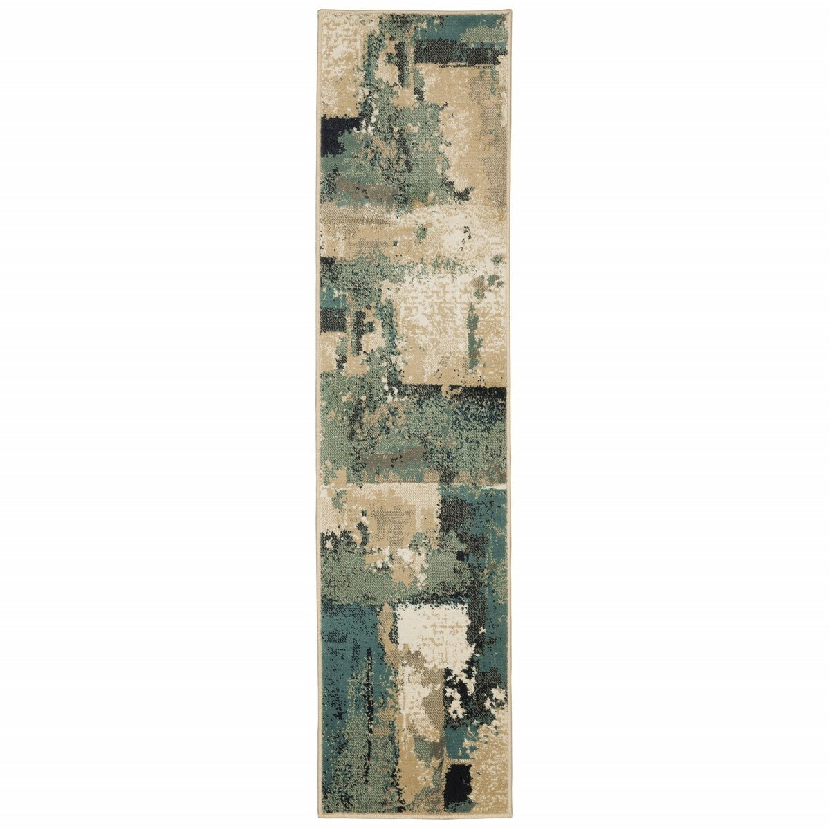 Beige and Blue Block Indoor Rug