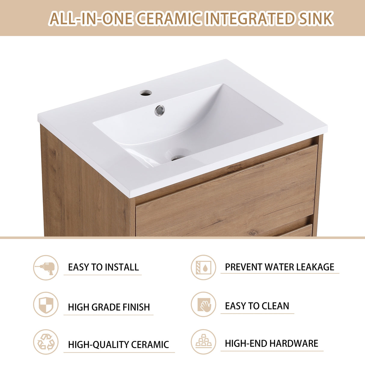 Beingnext 24"/28"/30" Bathroom Vanity with Sink, Floating Bathroom Vanity with Soft Close Drawer