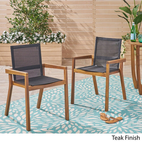 Belfast Outdoor Acacia and Mesh Dining Chairs (Set of 2) by Christopher Knight Home