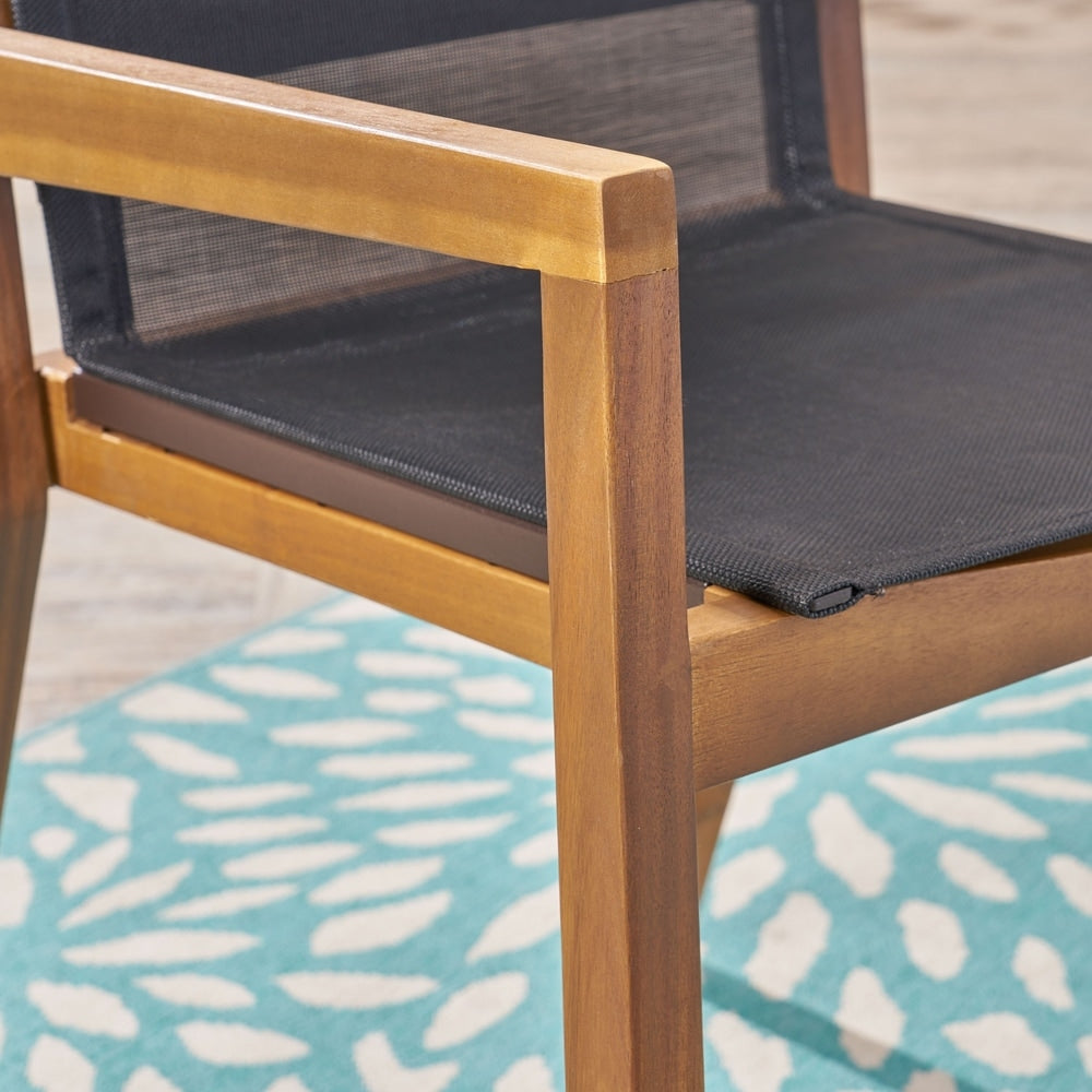 Belfast Outdoor Acacia and Mesh Dining Chairs (Set of 2) by Christopher Knight Home
