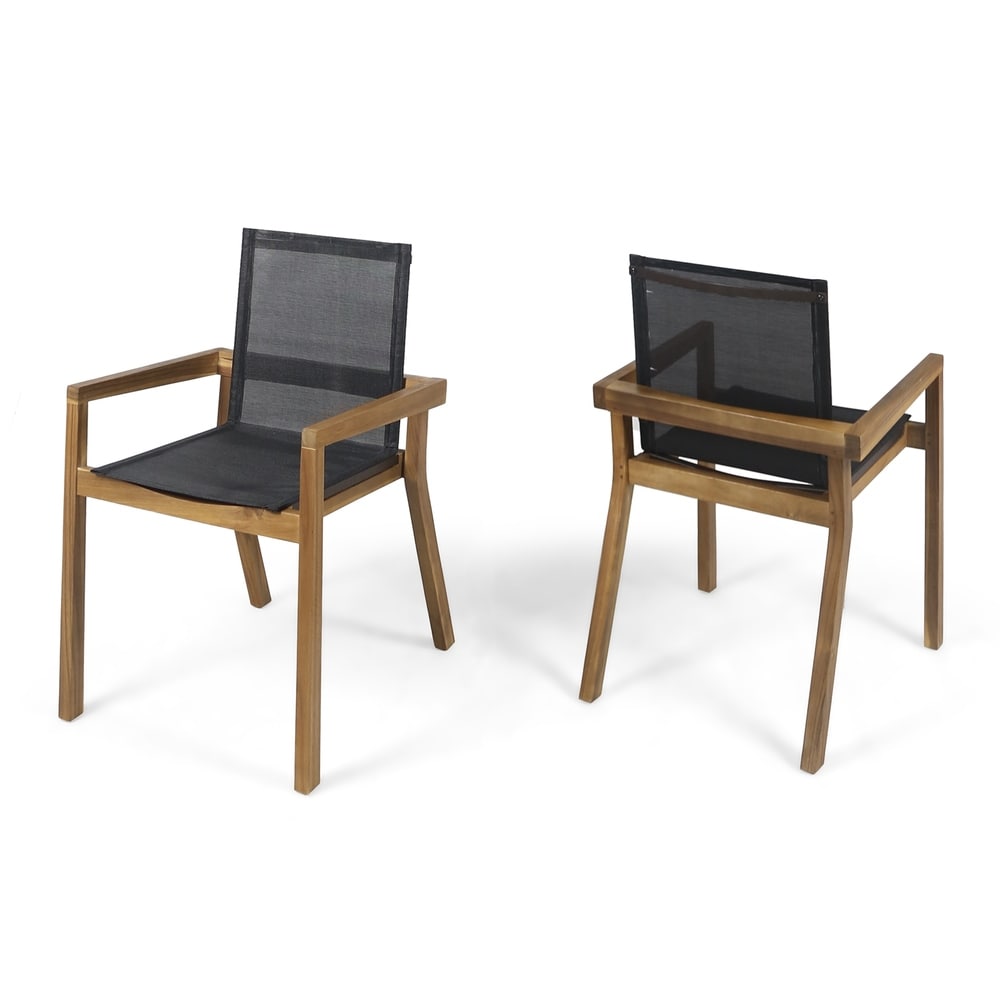 Belfast Outdoor Acacia and Mesh Dining Chairs (Set of 2) by Christopher Knight Home