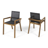 Belfast Outdoor Acacia and Mesh Dining Chairs (Set of 2) by Christopher Knight Home
