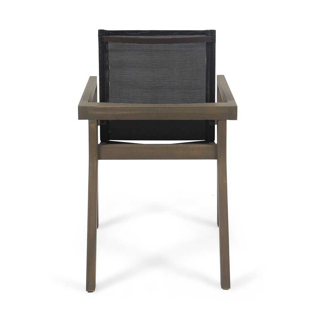 Belfast Outdoor Acacia and Mesh Dining Chairs (Set of 2) by Christopher Knight Home