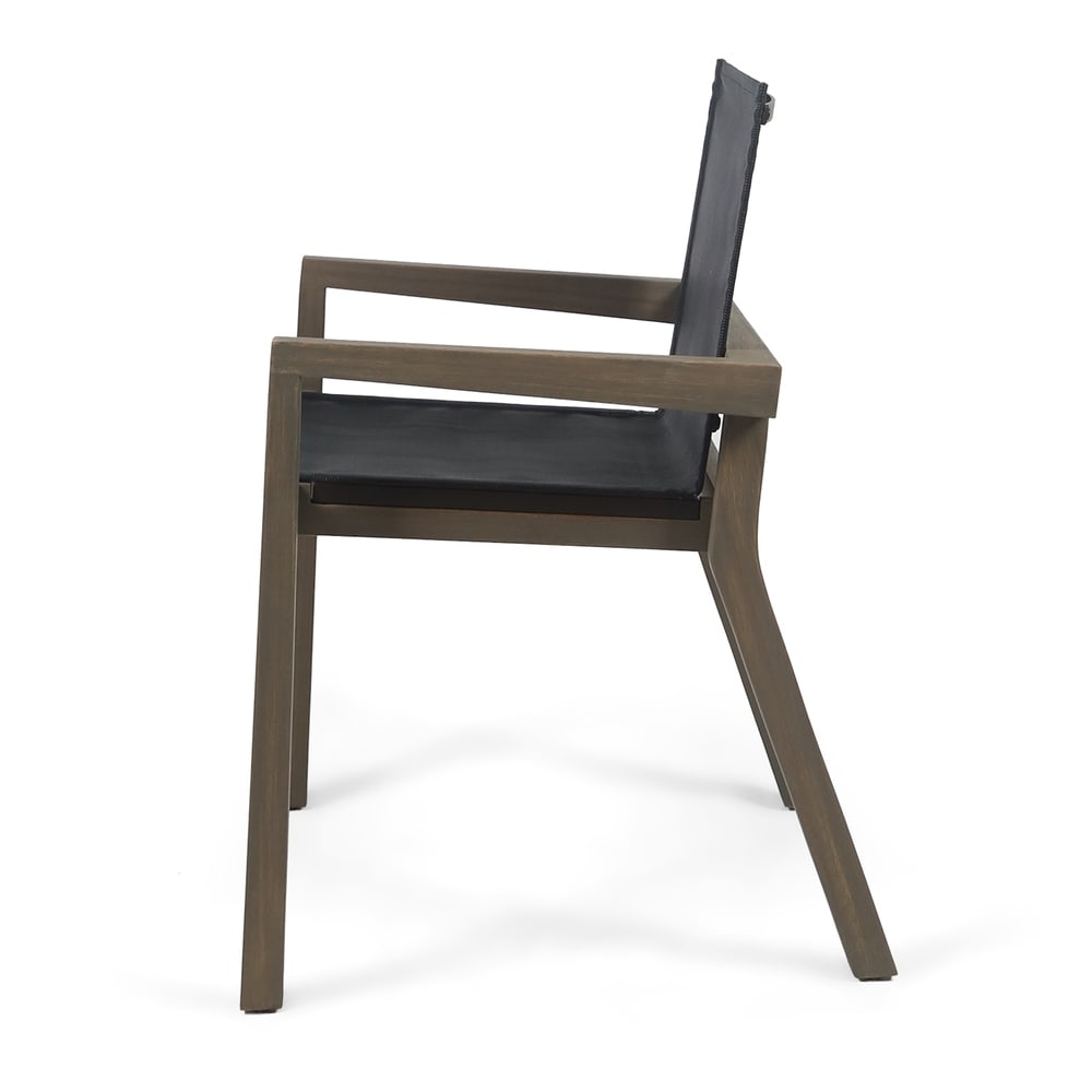 Belfast Outdoor Acacia and Mesh Dining Chairs (Set of 2) by Christopher Knight Home