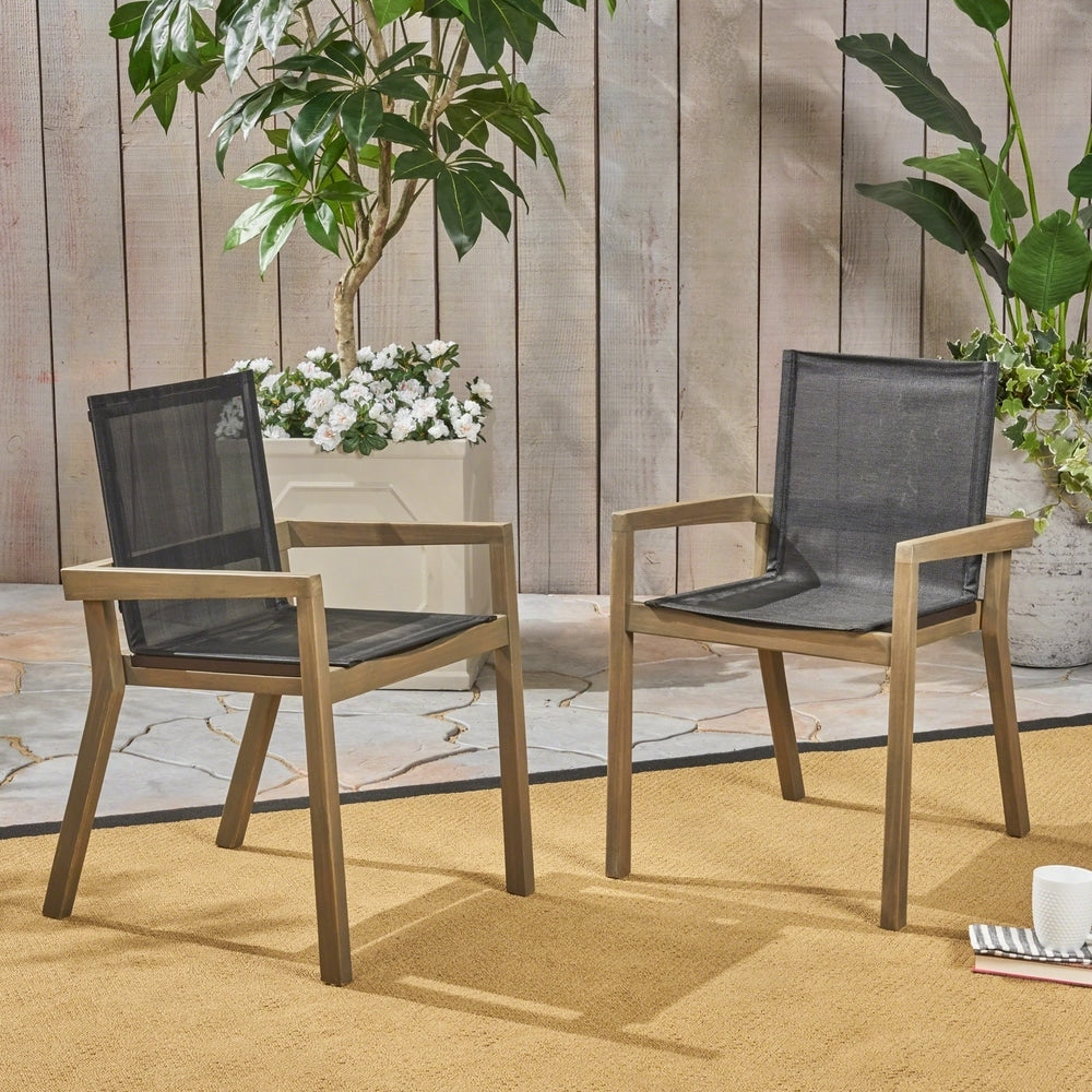 Belfast Outdoor Acacia and Mesh Dining Chairs (Set of 2) by Christopher Knight Home