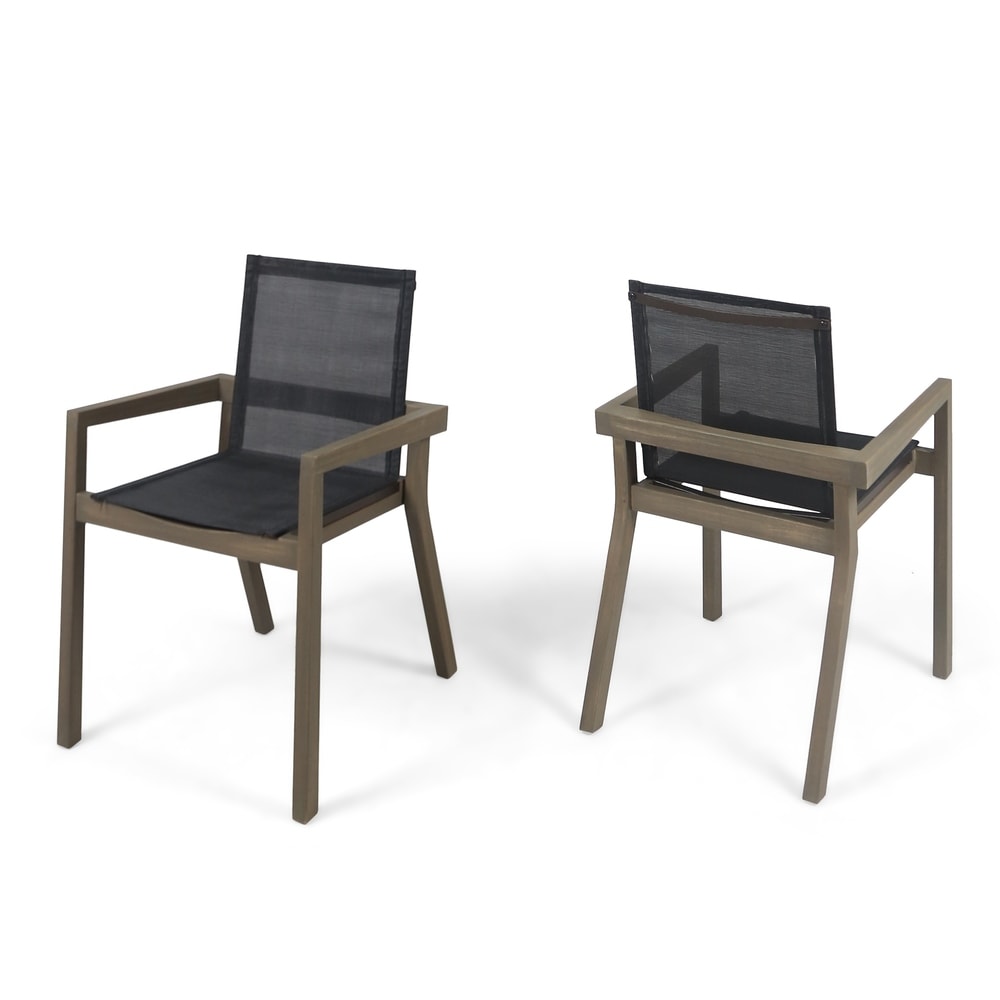 Belfast Outdoor Acacia and Mesh Dining Chairs (Set of 2) by Christopher Knight Home