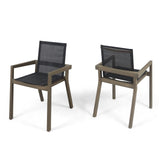 Belfast Outdoor Acacia and Mesh Dining Chairs (Set of 2) by Christopher Knight Home