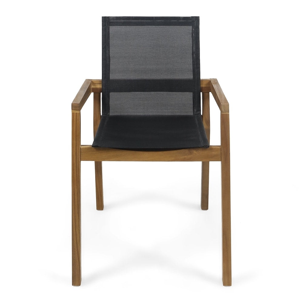 Belfast Outdoor Acacia and Mesh Dining Chairs (Set of 2) by Christopher Knight Home