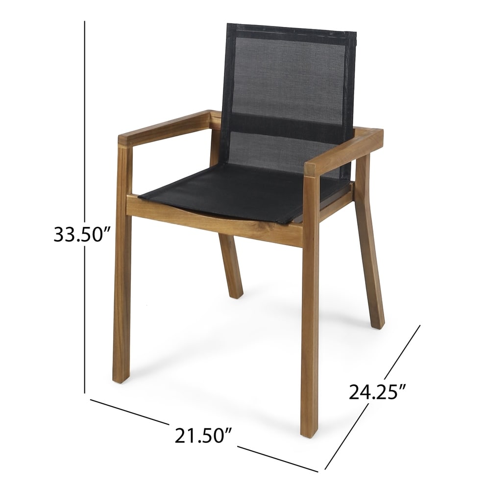 Belfast Outdoor Acacia and Mesh Dining Chairs (Set of 2) by Christopher Knight Home