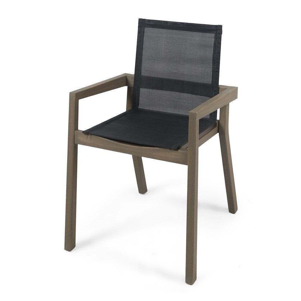 Belfast Outdoor Acacia and Mesh Dining Chairs (Set of 2) by Christopher Knight Home