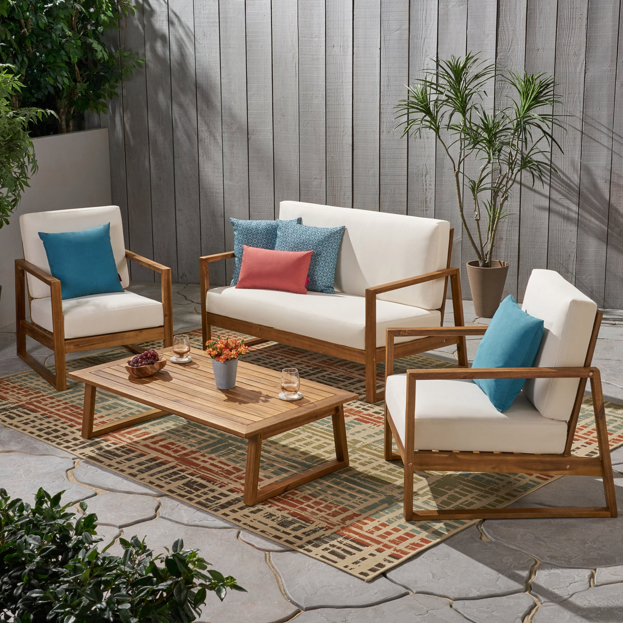 Belgian Outdoor 4-seater Acacia Wood Chat Set by Christopher Knight Home