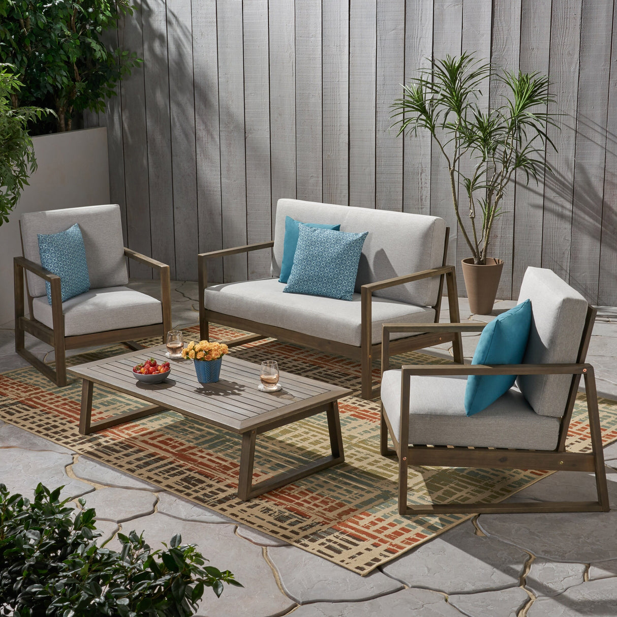 Belgian Outdoor 4-seater Acacia Wood Chat Set by Christopher Knight Home