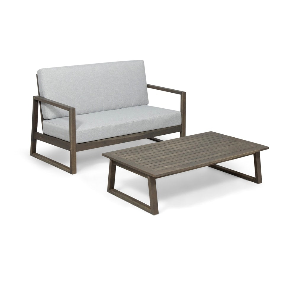 Belgian Outdoor Acacia Wood Chat Set by Christopher Knight Home