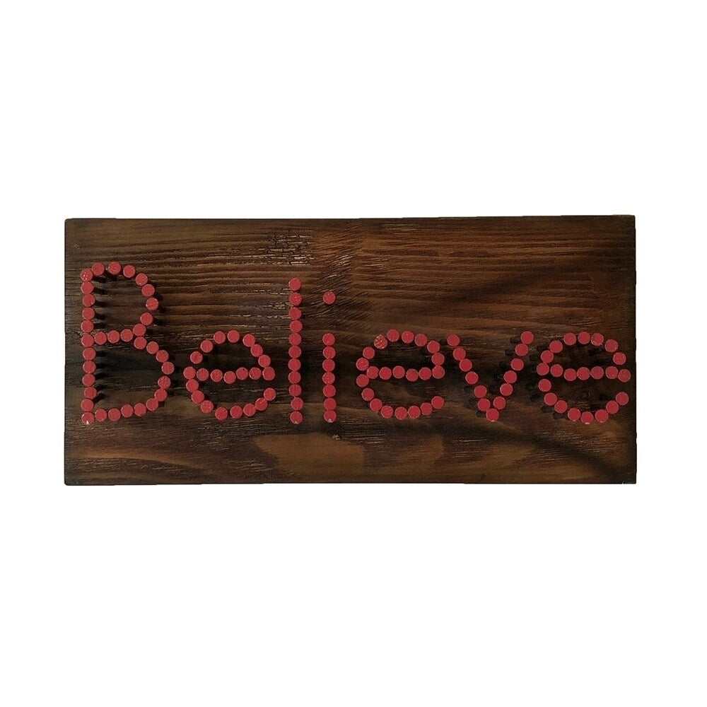 Believe With Red Letters And Brown Background Wall Decor - 2 x 10 x 5