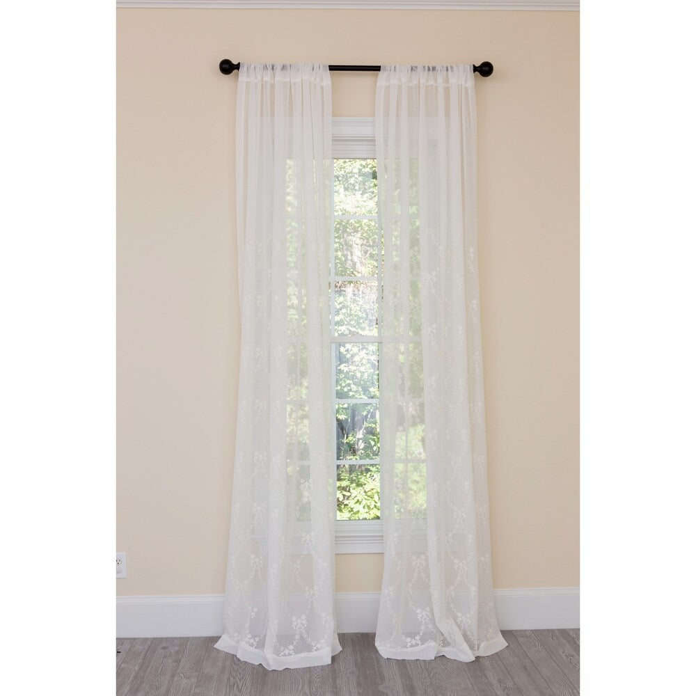 Manor Luxe Belinda Embroidered Sheer Rod Pocket Single Curtain Panel