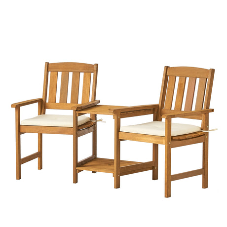 Belize Outdoor Adjoining Wood Chairs with Cushions by Christopher Knight Home