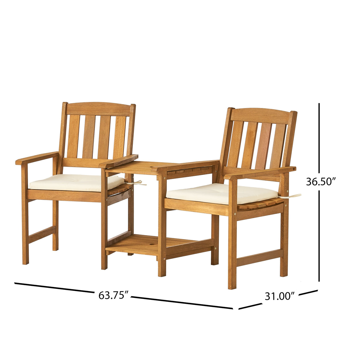 Belize Outdoor Adjoining Wood Chairs with Cushions by Christopher Knight Home