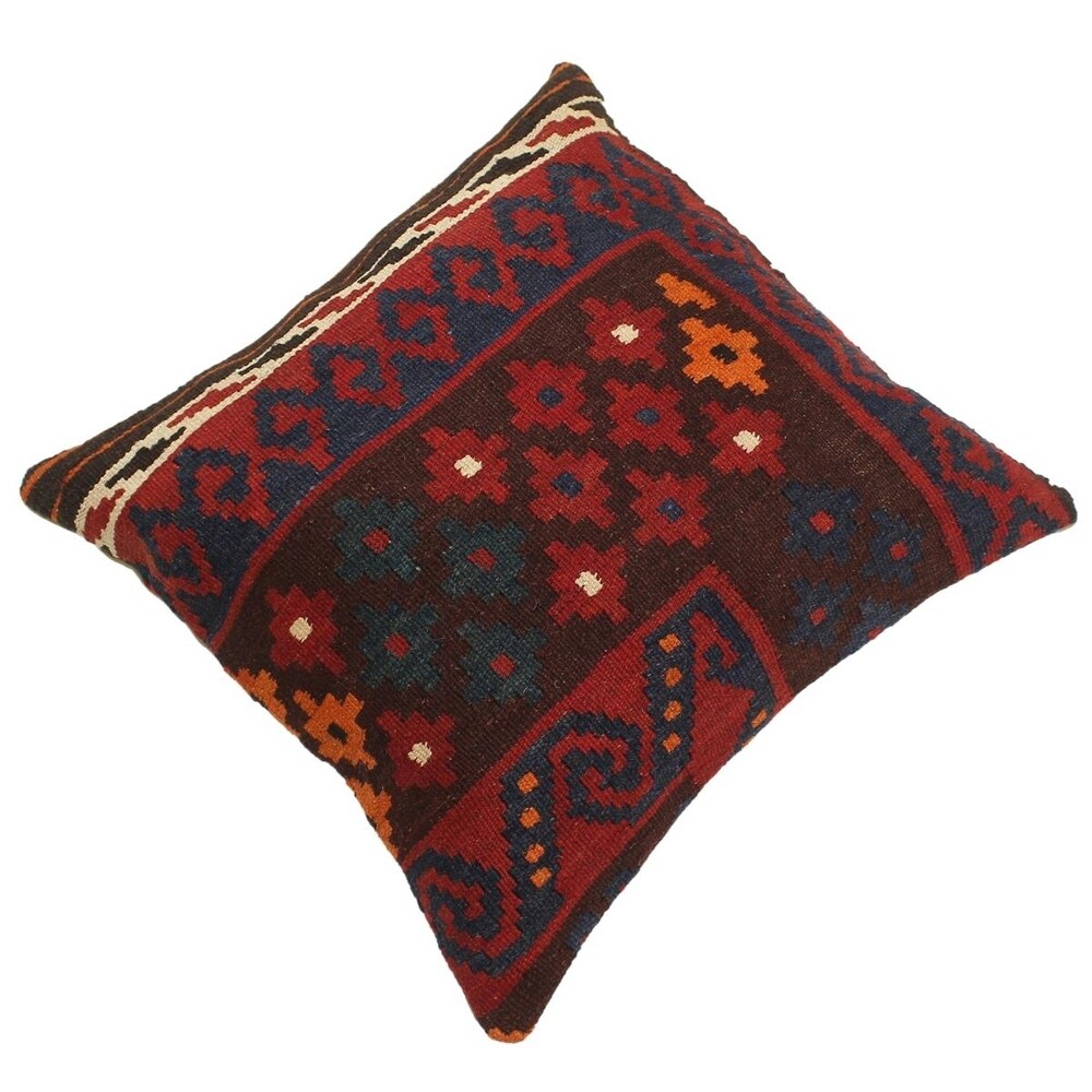 Bell Red/Blue Hand-Woven Kilim Throw Pillow - 1'5 x 1'6