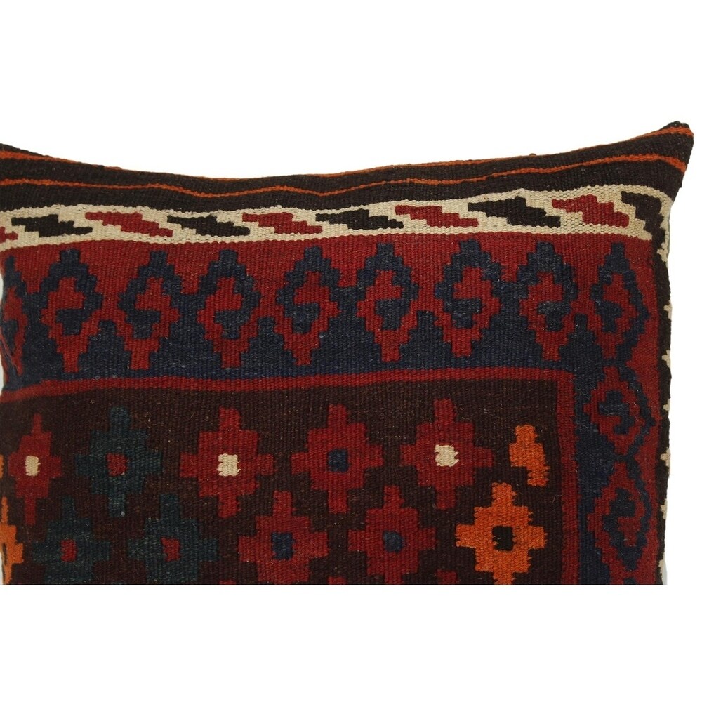 Bell Red/Blue Hand-Woven Kilim Throw Pillow - 1'5 x 1'6