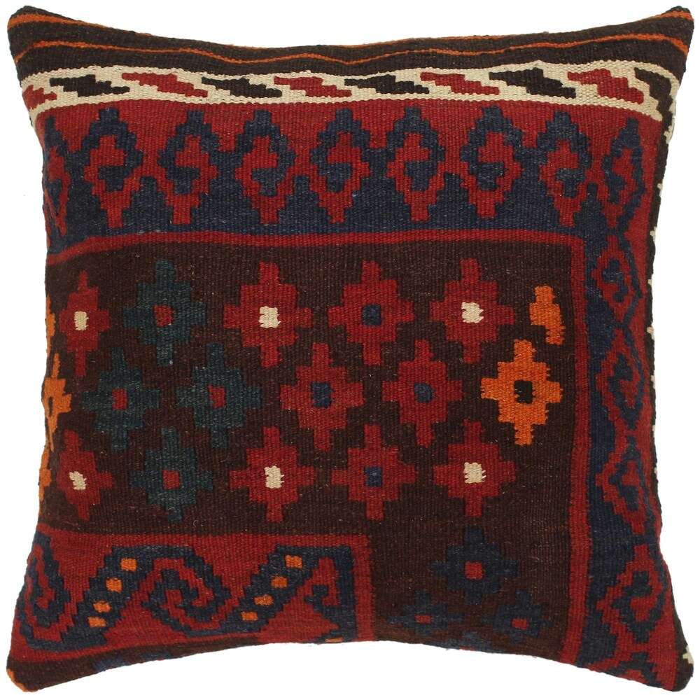 Bell Red/Blue Hand-Woven Kilim Throw Pillow - 1'5 x 1'6