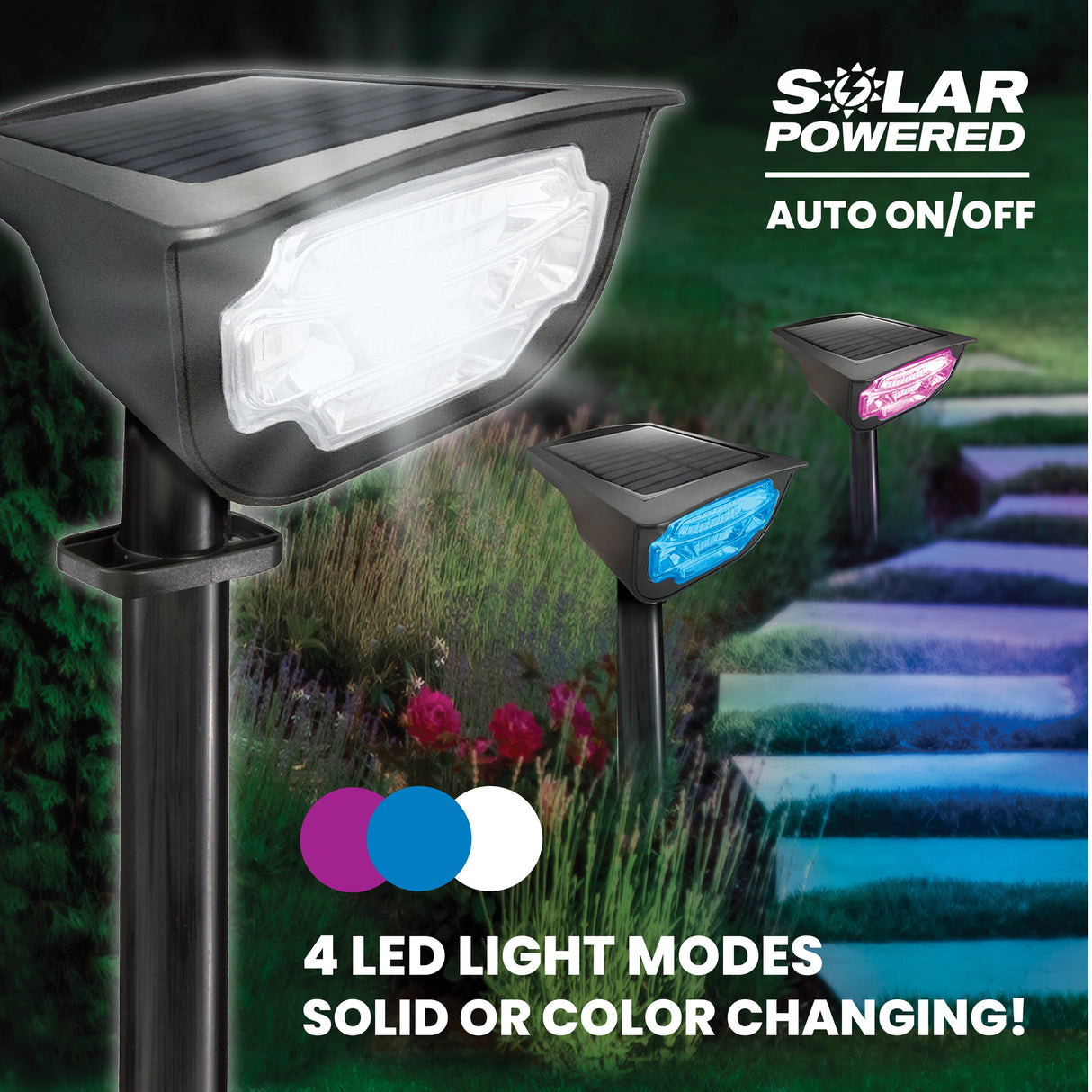 Bell + Howell Bionic Color Burst Solar Powered Waterproof Pathway Lights- 2 Pack - Black