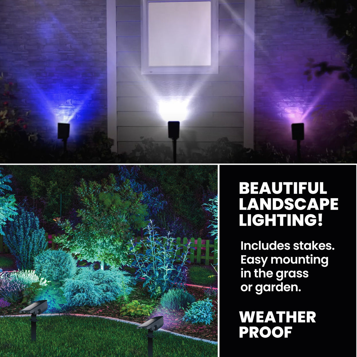 Bell + Howell Bionic Color Burst Solar Powered Waterproof Pathway Lights- 2 Pack - Black