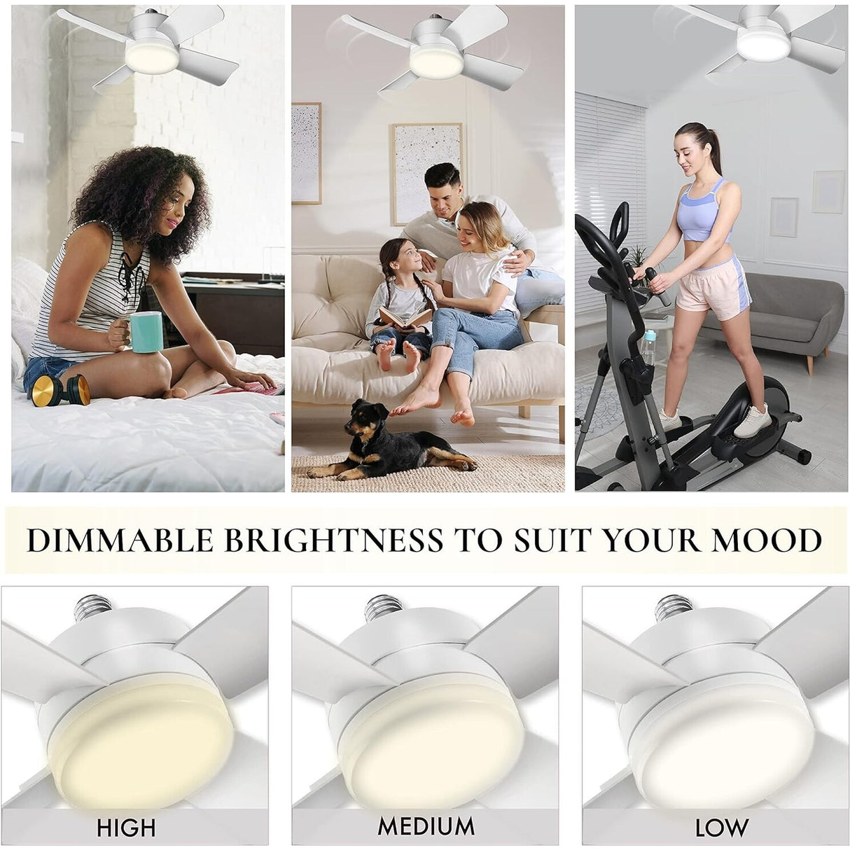 Bell + Howell Socket Fan Ceiling with Warm Light, Screw into Any Light Socket, with Remote Control