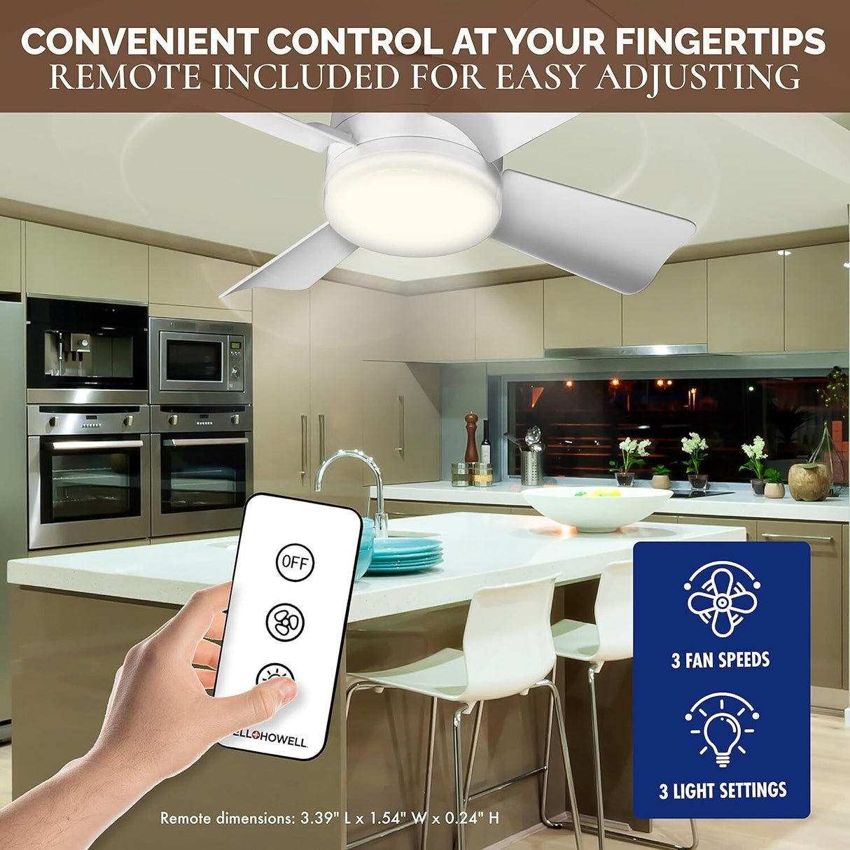 Bell + Howell Socket Fan Ceiling with Warm Light, Screw into Any Light Socket, with Remote Control