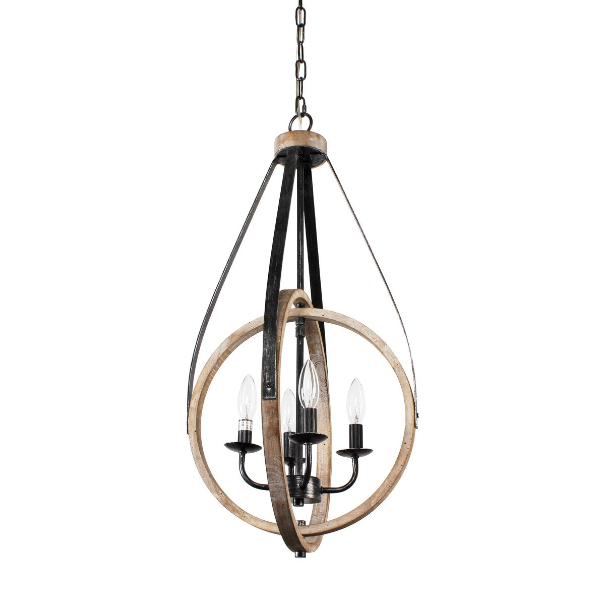 4-Light Rustic Distressed Wood Chandelier Dimmable Pendant Lighting - N/A
