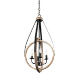 4-Light Rustic Distressed Wood Chandelier Dimmable Pendant Lighting - N/A