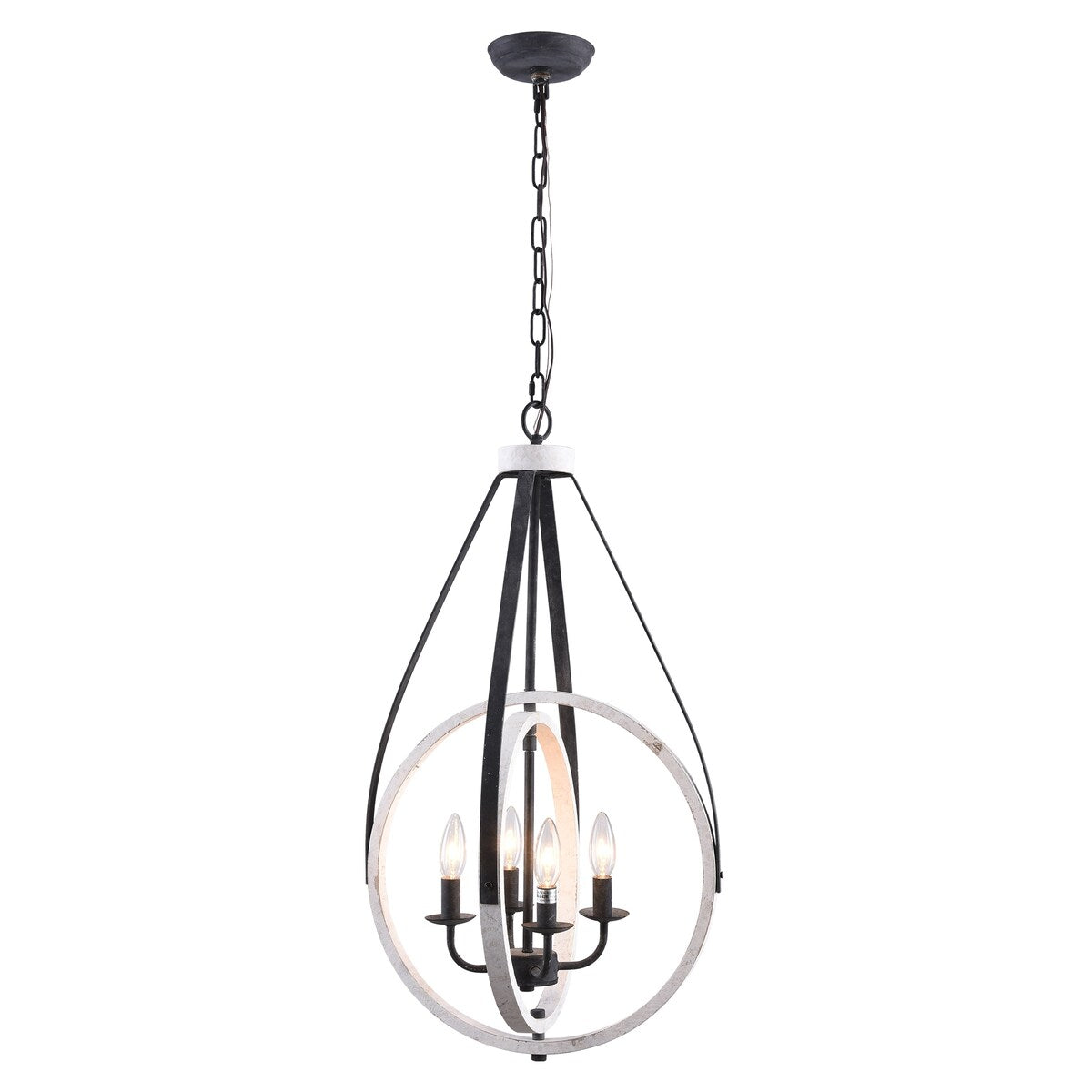 4-Light Rustic Distressed Wood Chandelier Dimmable Pendant Lighting - N/A