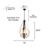 4-Light Rustic Distressed Wood Chandelier Dimmable Pendant Lighting - N/A