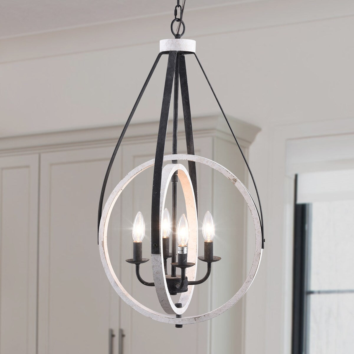 4-Light Rustic Distressed Wood Chandelier Dimmable Pendant Lighting - N/A