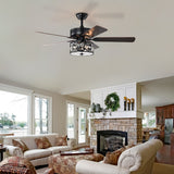 Bella Depot 52" Modern Black Crystal Ceiling Fan with Remote Control and Light Kit, 3-Speed Reversible Blades - 52 Inches