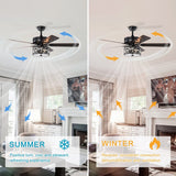 Bella Depot 52" Modern Black Crystal Ceiling Fan with Remote Control and Light Kit, 3-Speed Reversible Blades - 52 Inches