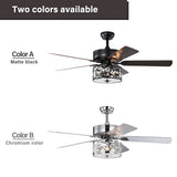 Bella Depot 52" Modern Black Crystal Ceiling Fan with Remote Control and Light Kit, 3-Speed Reversible Blades - 52 Inches