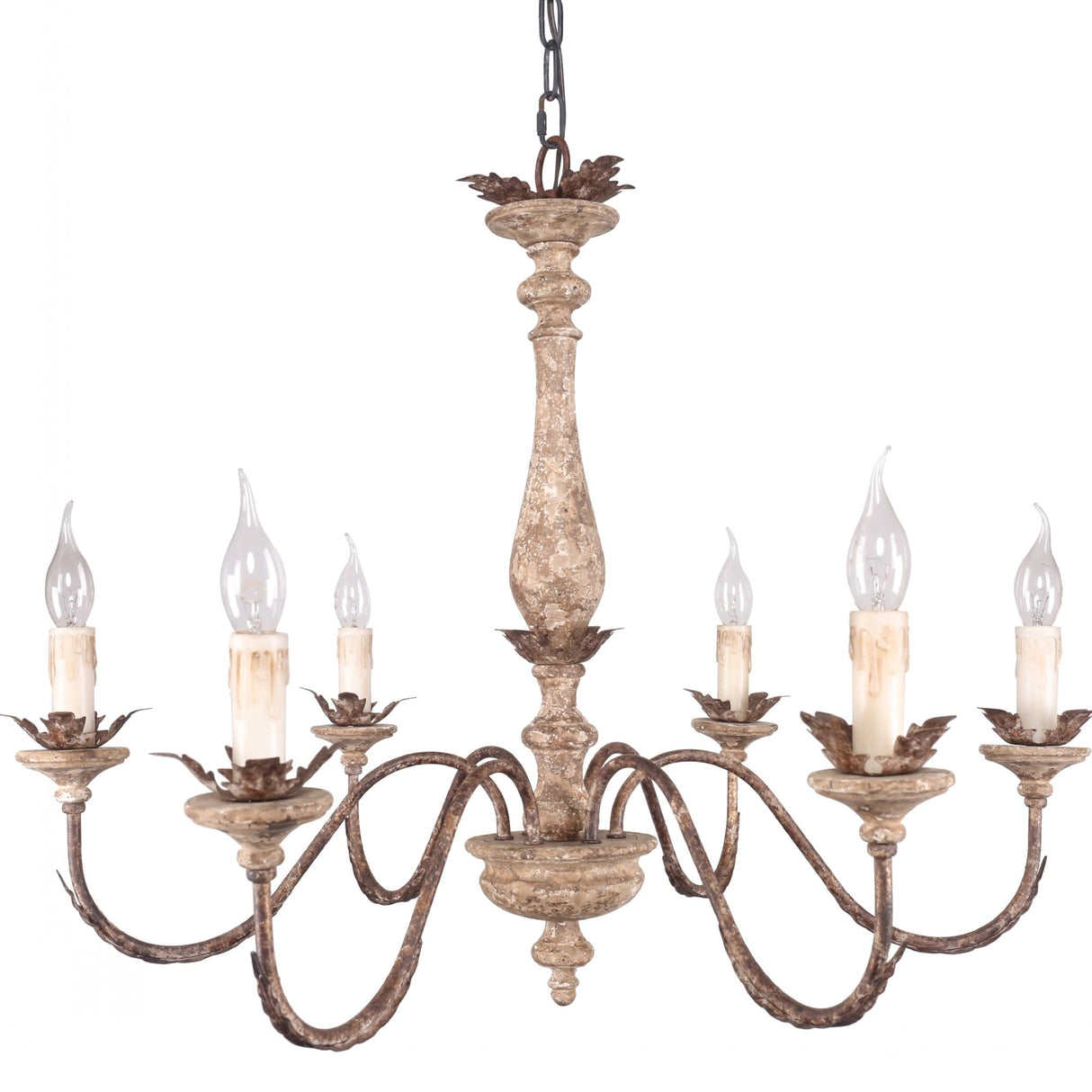 Belladepot 6-Light Distressed Wood Mid-Century Chandelier For Kitchen Island Lighting French Country Style - Disressed Wood