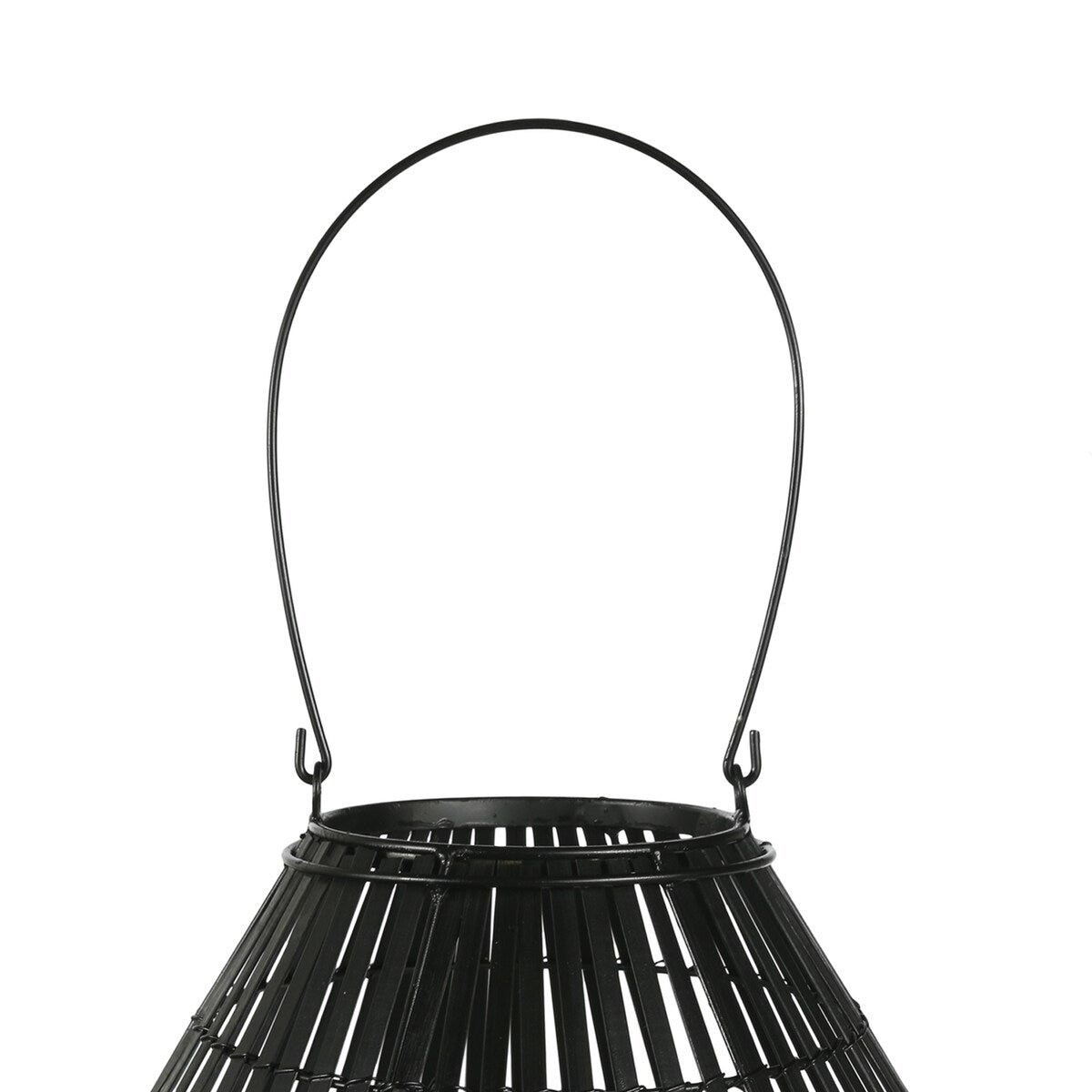 Bellied Shape Bamboo and Metal Lantern with Tapered Bottom, Large, Black