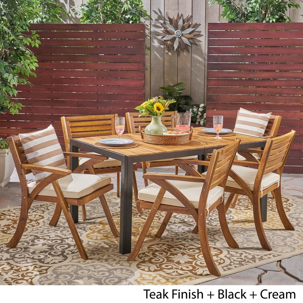 Bellmill Outdoor 6-Seater Rectangular Acacia Wood Dining Set by Christopher Knight Home