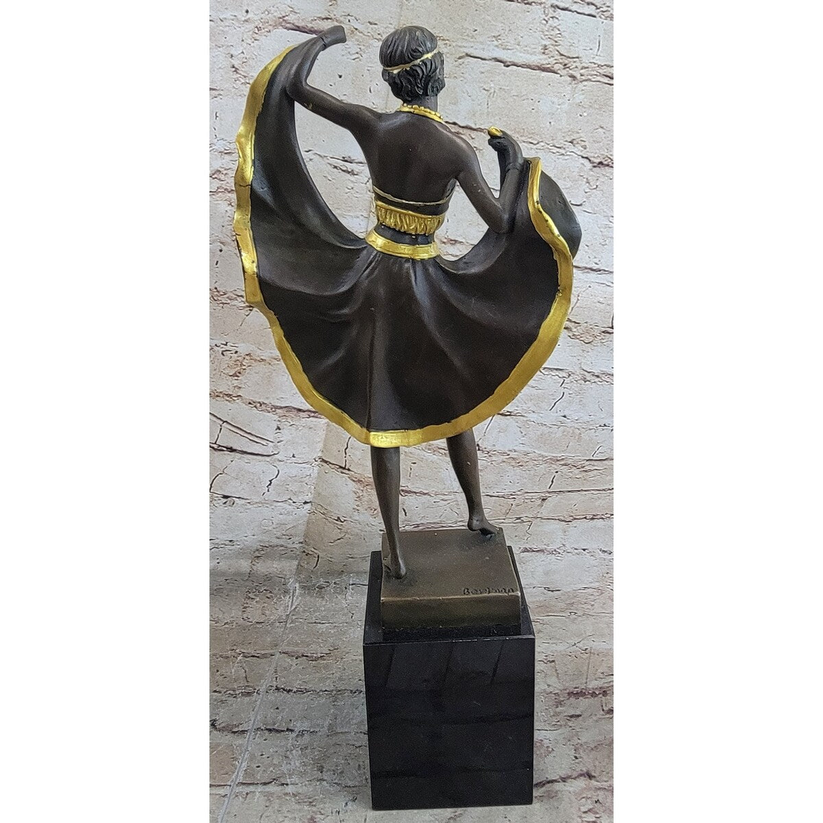 Belly Dancer Lifting Skirt Art Deco Bronze Statue Sculpture On Marble Base By Bergman