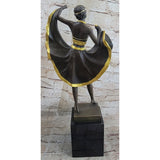 Belly Dancer Lifting Skirt Art Deco Bronze Statue Sculpture On Marble Base By Bergman
