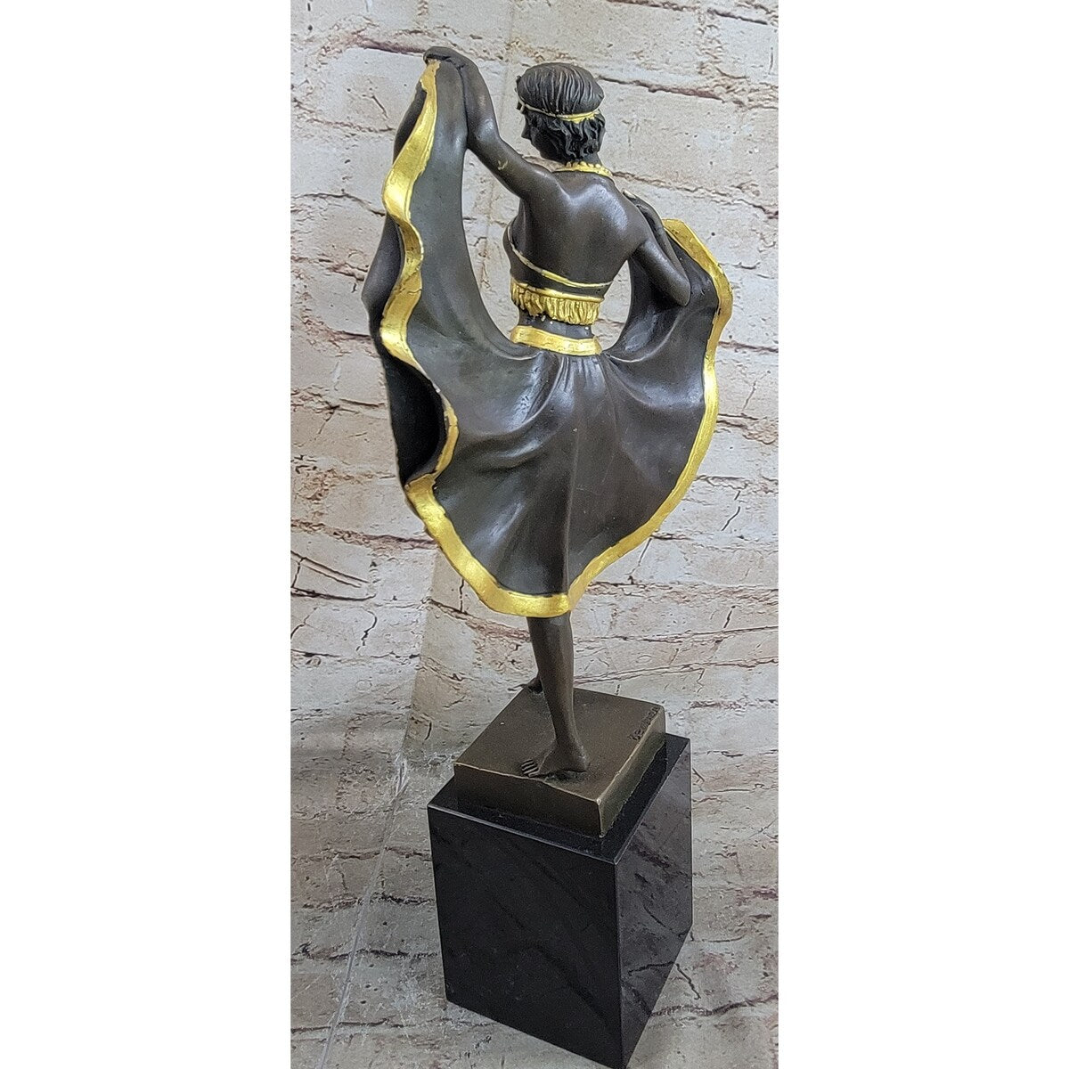 Belly Dancer Lifting Skirt Art Deco Bronze Statue Sculpture On Marble Base By Bergman