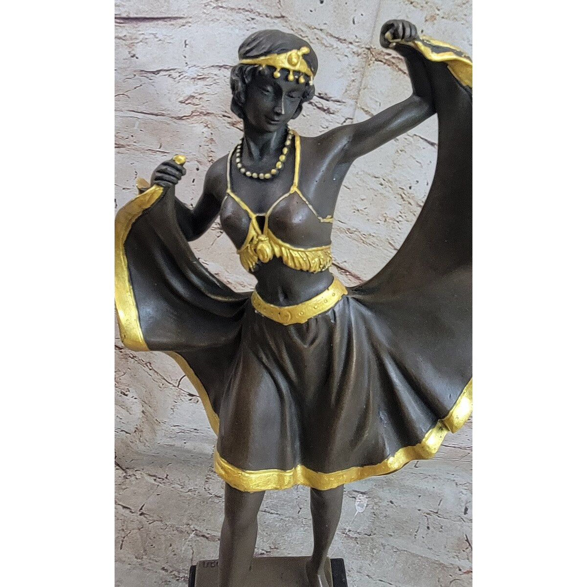 Belly Dancer Lifting Skirt Art Deco Bronze Statue Sculpture On Marble Base By Bergman