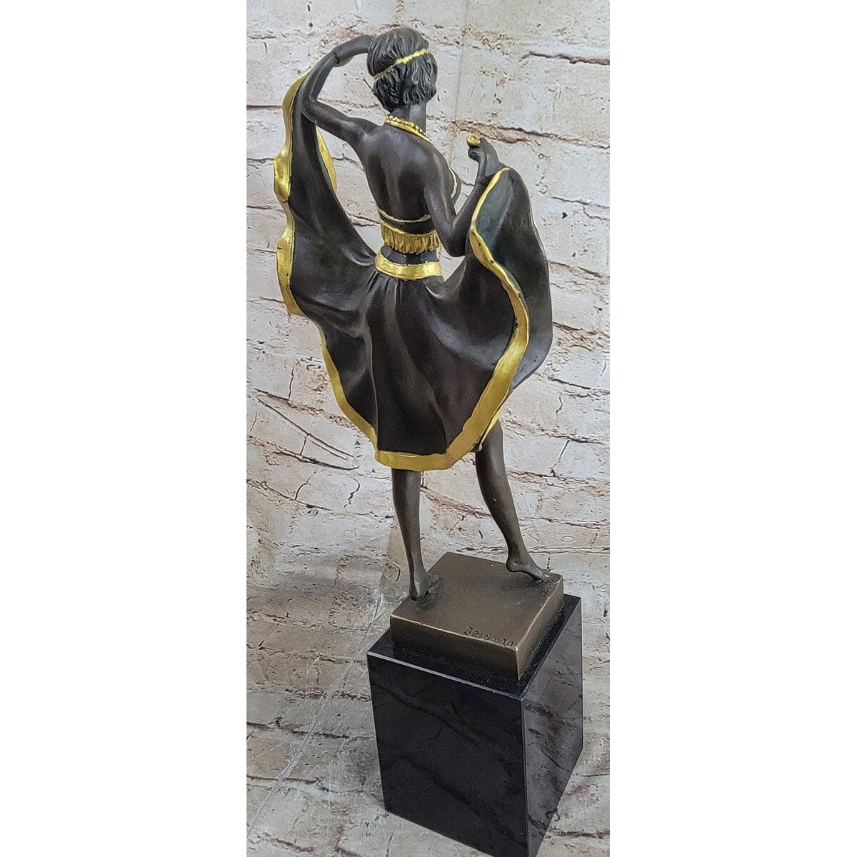 Belly Dancer Lifting Skirt Art Deco Bronze Statue Sculpture On Marble Base By Bergman