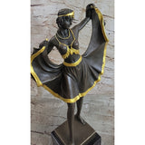 Belly Dancer Lifting Skirt Art Deco Bronze Statue Sculpture On Marble Base By Bergman