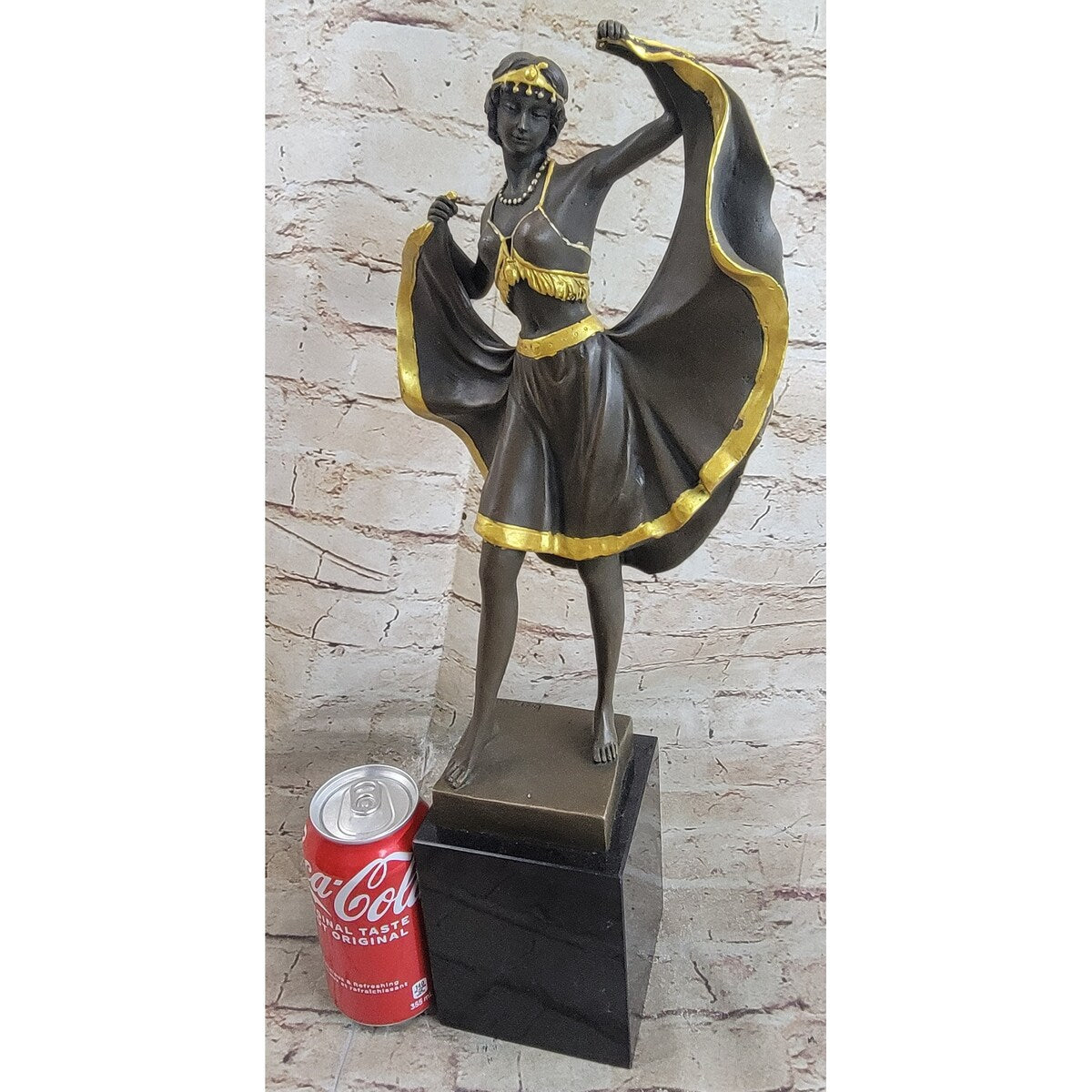 Belly Dancer Lifting Skirt Art Deco Bronze Statue Sculpture On Marble Base By Bergman
